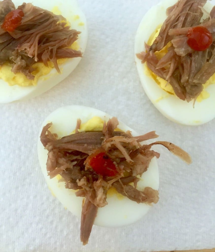 deviled eggs with kalua pig