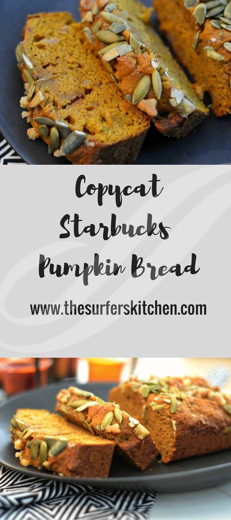 Pumpkin Bread Recipe that rivals Starbucks. Topped with pepitas and walnuts. Yum! | www.thesurferskitchen.com