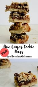 It might be hard to believe that these five layer bars can be vegan but it is true! Vegan food can be fun! | www.thesurferskitchen.com