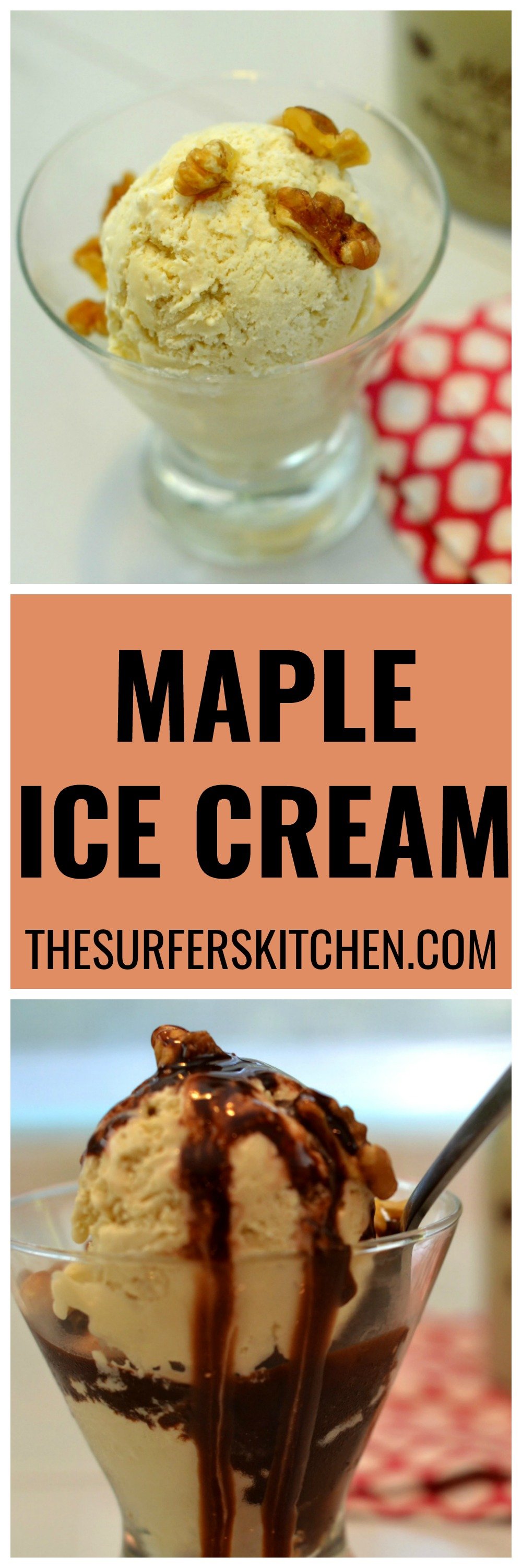 Maple Ice Cream made with heavy cream, milk, maple syrup and salt. Such a simple recipe for such a flavorful dessert. | www.thesurferskitchen.com