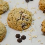 Overhead View of Giant Chocolate Chip Oatmeal Cookies on a White Background