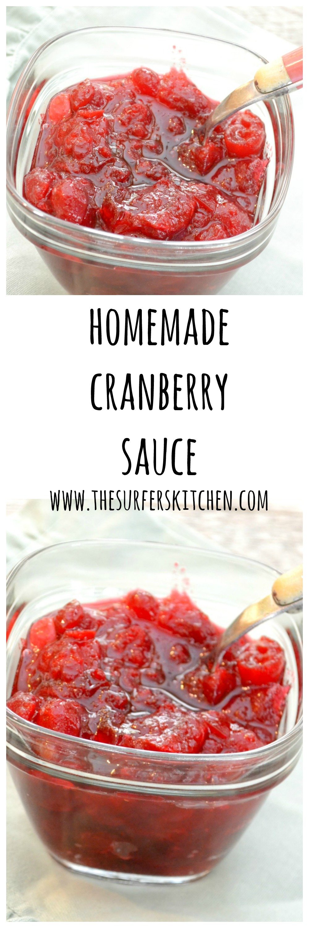 Easy Homemade Cranberry Sauce| This super simple recipe will take your holiday table over the top. Great topping on everything! | www.thesurferskitchen.com