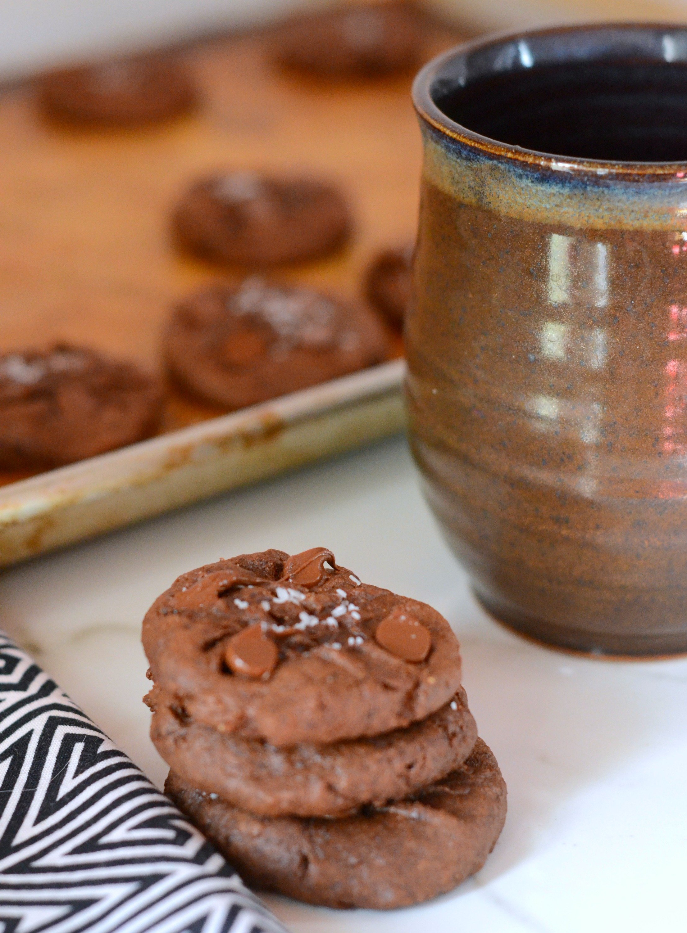 stack of chocolate fudge cookies